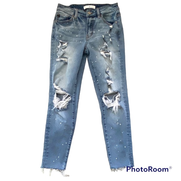 Kancan Distressed Raw Hem Fray Estilo Destroyed Crop Ankle Jeans Size 24 - Picture 2 of 13